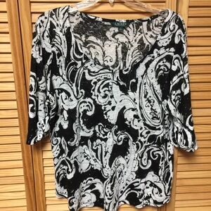 100% linen women’s blouse LRLauren large black Gray cool breathable lightweight